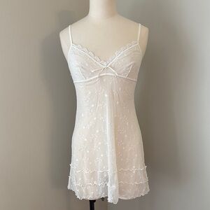 Arianne White Lace Sheer Chemise with Sweetheart Neckline and Ruffle Hem